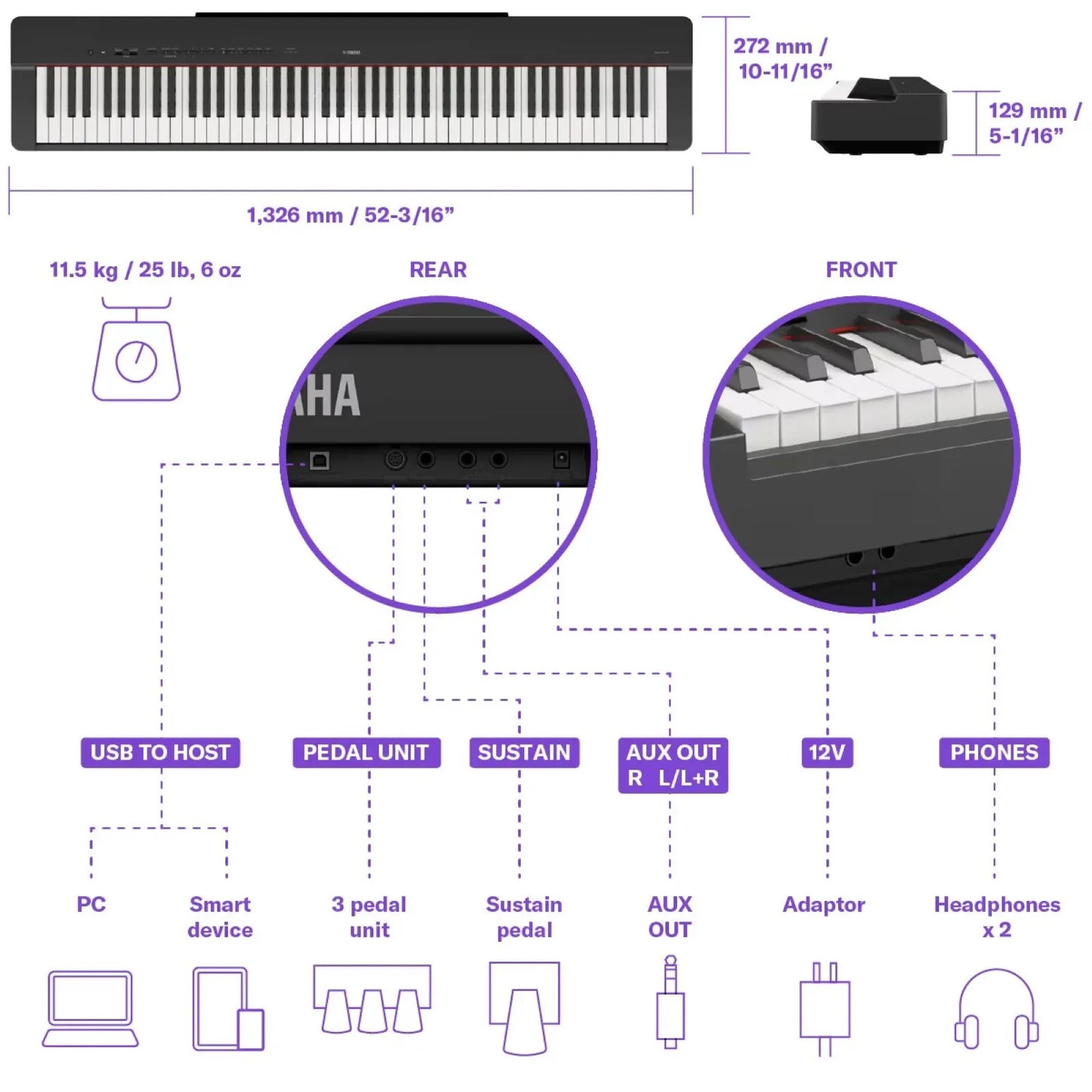 Yamaha - P-225B Digital Piano