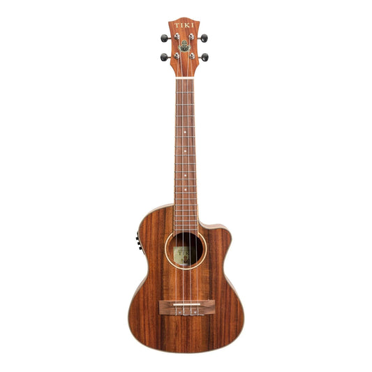 Tiki - Solid Koa Top Tenor Ukulele Cutaway Pickup with Hard Case (Natural Satin)